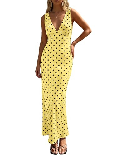Wenrine Womens Summer Polka Dot Maxi Dress Mesh Wedding Guest Bodycon Sexy V Neck Sleeveless Part... | Amazon (US)
