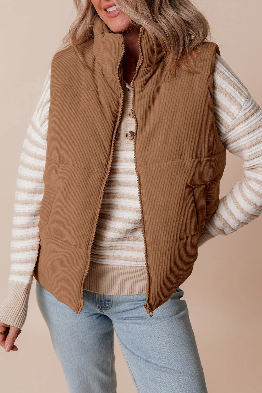Corduroy Zipped Puffer Vest | S | Casual Chic Boutique