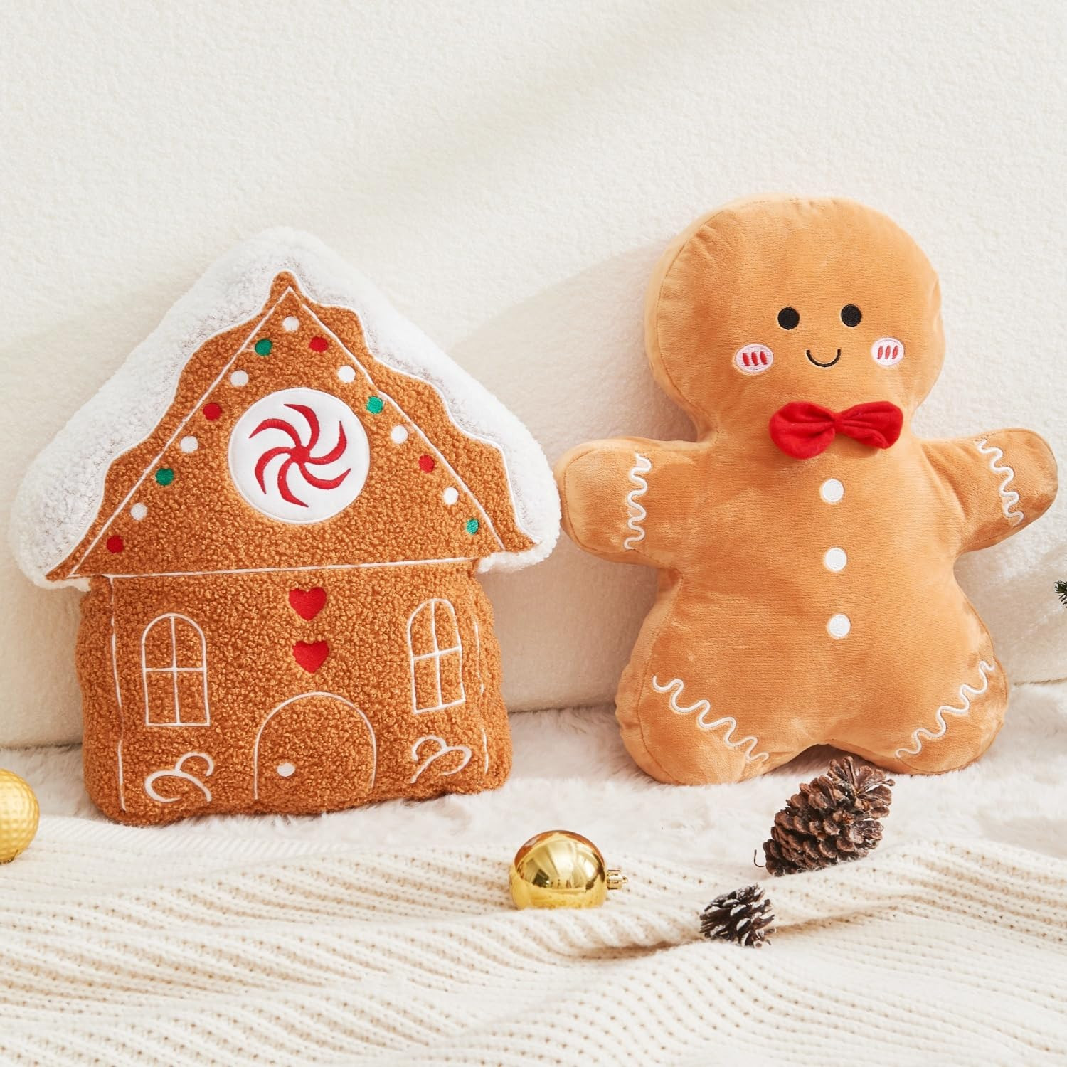 Christmas Gingerbread Man Pillow Gingerbread Pillows Cute Gingerbread Shaped Pillows Christmas Decorative Pillow for Couch Living Room Bed (2PCS) | Amazon (US)