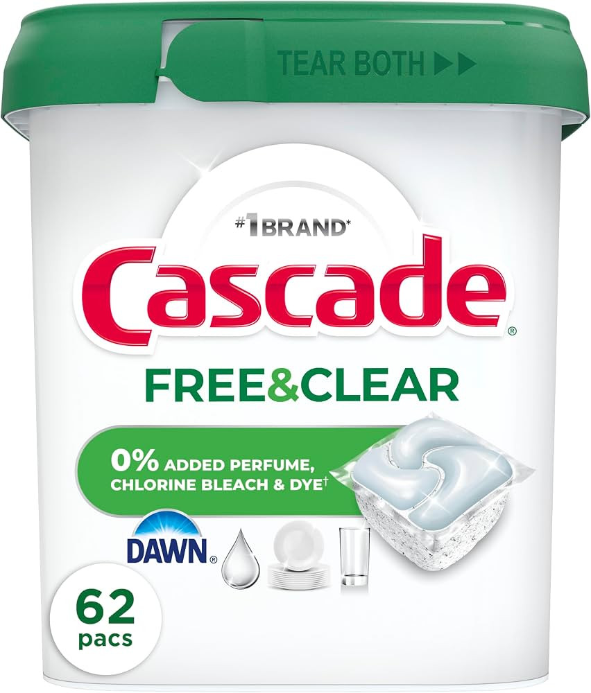 Cascade Free & Clear Dishwasher Pods, Dishwasher Detergent, Dish Detergent Soap, Unscented, 62ct | Amazon (US)