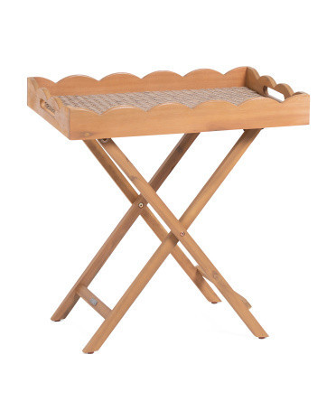 25X26.5X17 Indoor Outdoor Acacia Wood Scallop Tray Table | TJ Maxx