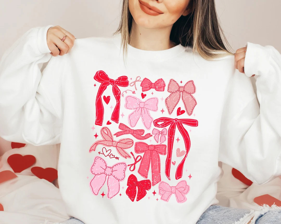 Coquette Valentines Day Sweatshirt, Valentine Bow Sweatshirt, Bow Valentine Crewneck, Womens Coqu... | Etsy (US)