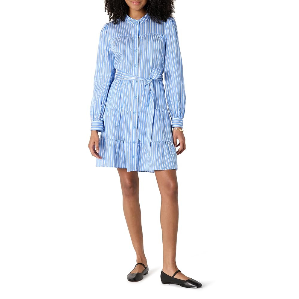 Amazon Essentials Women's Regular-Fit Cotton Sateen Tiered Shirt Dress | Amazon (US)