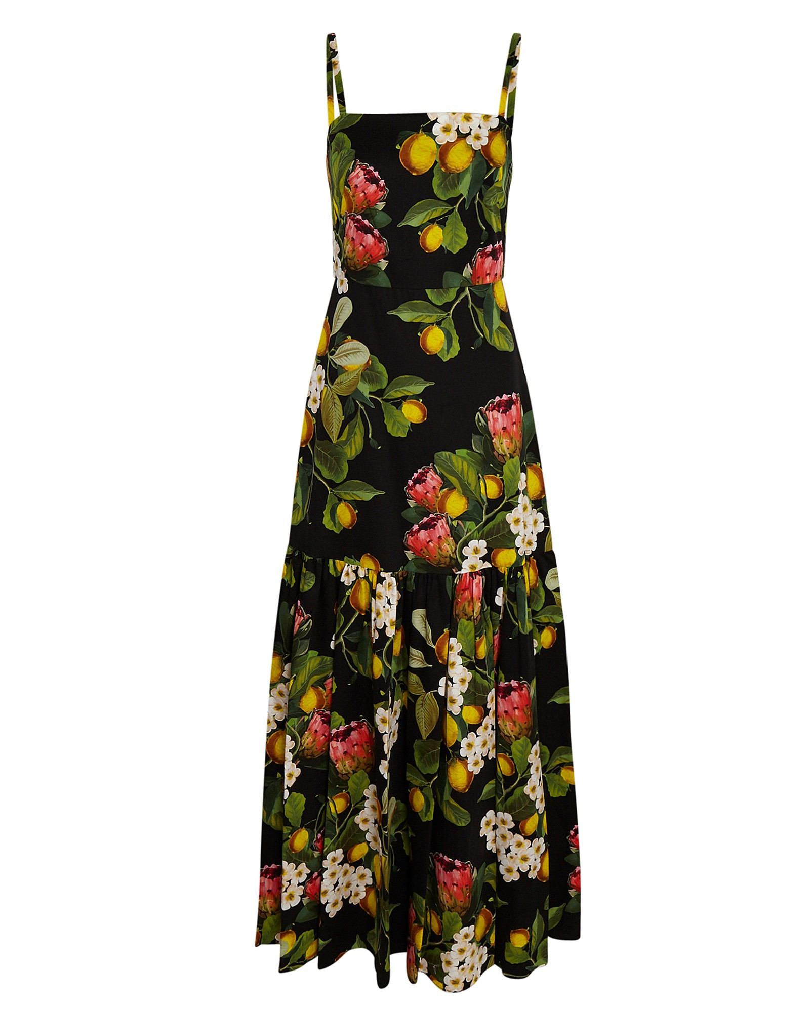 Borgo De Nor Cordelia Lemon Print Poplin Maxi Dress, Black 8 | INTERMIX