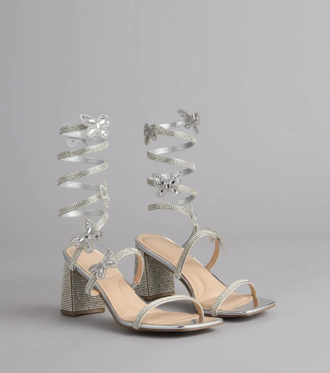 Flutter Up Rhinestone Spiral Strap Heels | Windsor Stores