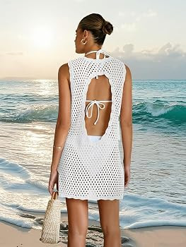 ATOG Swimsuit Coverup for Women 2025 Summer Sleeveless Bathing Suit Dress Crochet Beach Outfits K... | Amazon (US)