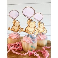 Winnie The Pooh With Pink Balloon Cupcake Toppers/Pink Topper/Photo Prop/Winnie Birthday Topper/Set Of 12 | Etsy (US)