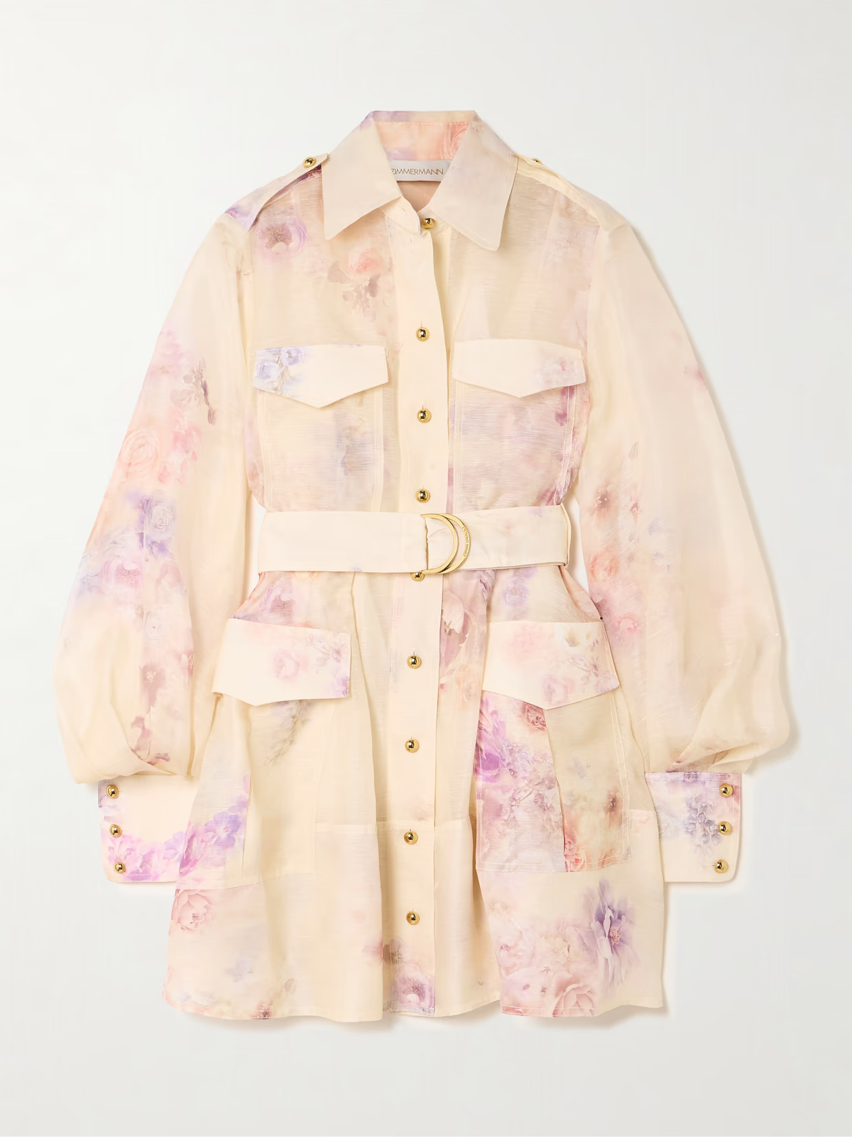 Zimmermann - Hypnotic Belted Floral-print Linen And Silk-blend Mini Dress - Cream | NET-A-PORTER (US)