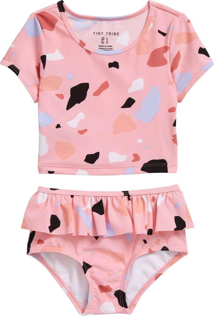 Kids' Terrazzo Short Sleeve Two-Piece Swimsuit | Nordstrom