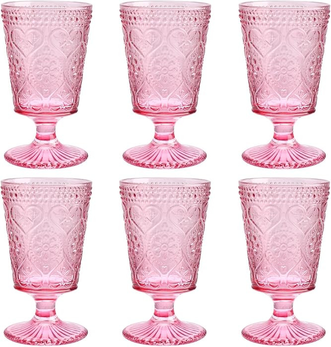 Pink Wine Glasses Set of 6-12 OZ Colored Glass Goblet Stemmed Vintage Chalices for Valentine's Da... | Amazon (US)