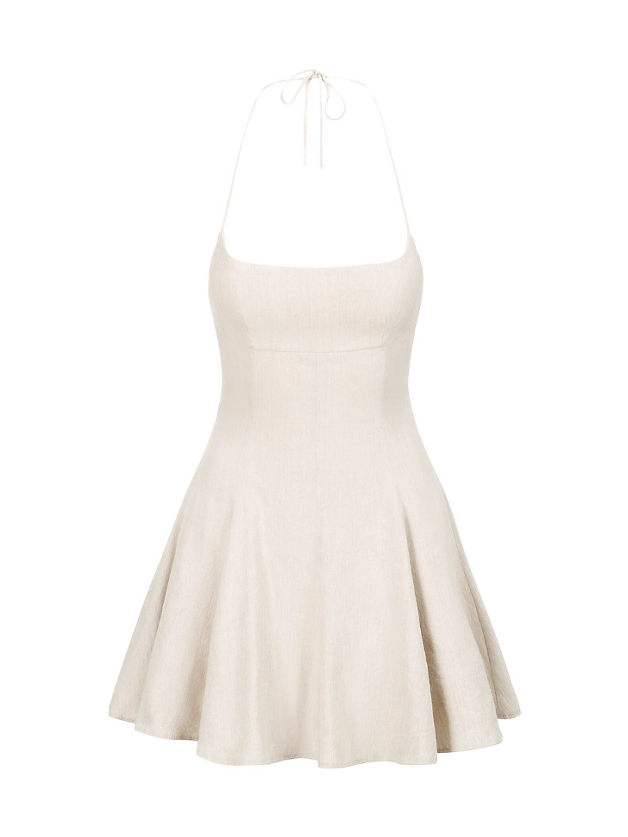 Women's Leone Linen-Blend Halterneck Minidress - Natural - Size 4 | Saks Fifth Avenue