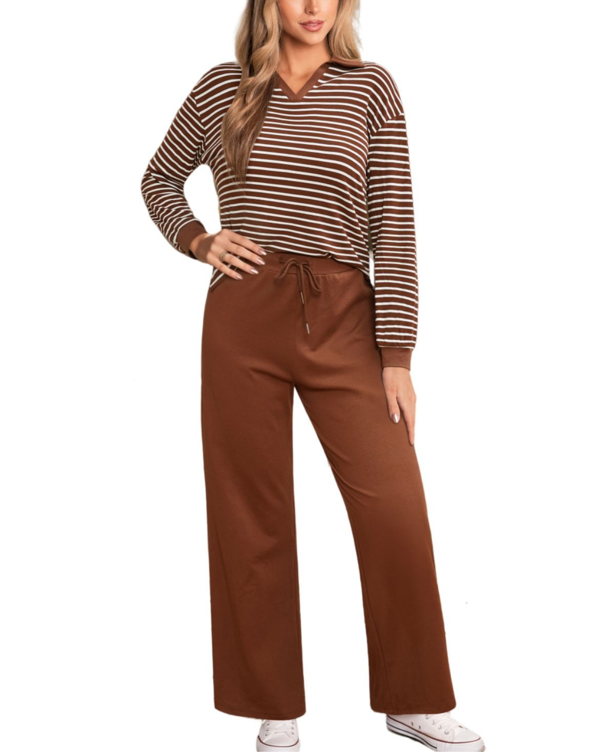 Cupshe Women's Striped Long Sleeve Matching Set - Brown | Macy's