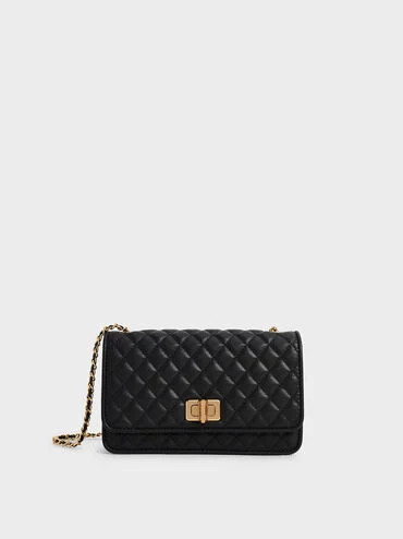 Quilted Turn-Lock Evening Clutch
        
             - Black | Charles & Keith UK