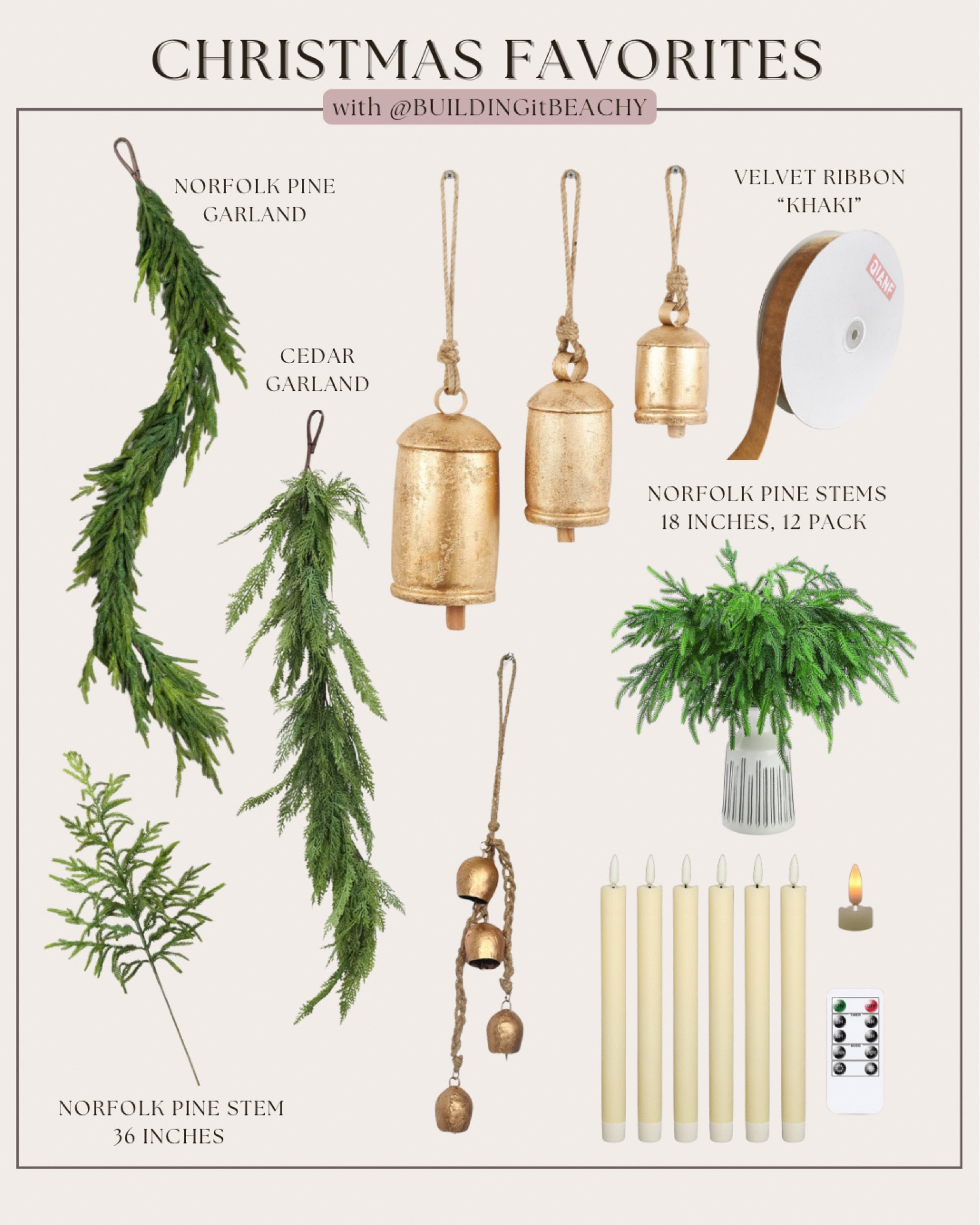 Christmas favorites, Christmas must haves, Norfolk pine garland, velvet ribbon, gold bells, Christmas bells, cedar garland, Christmas decor, holiday decorations 

#LTKSeasonal