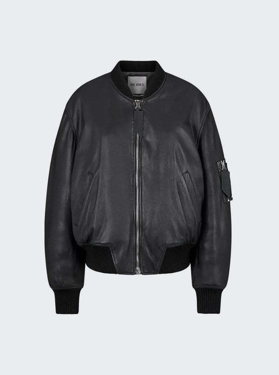 Shiny Calf Leather Anja Bomber Jacket Black | The Webster