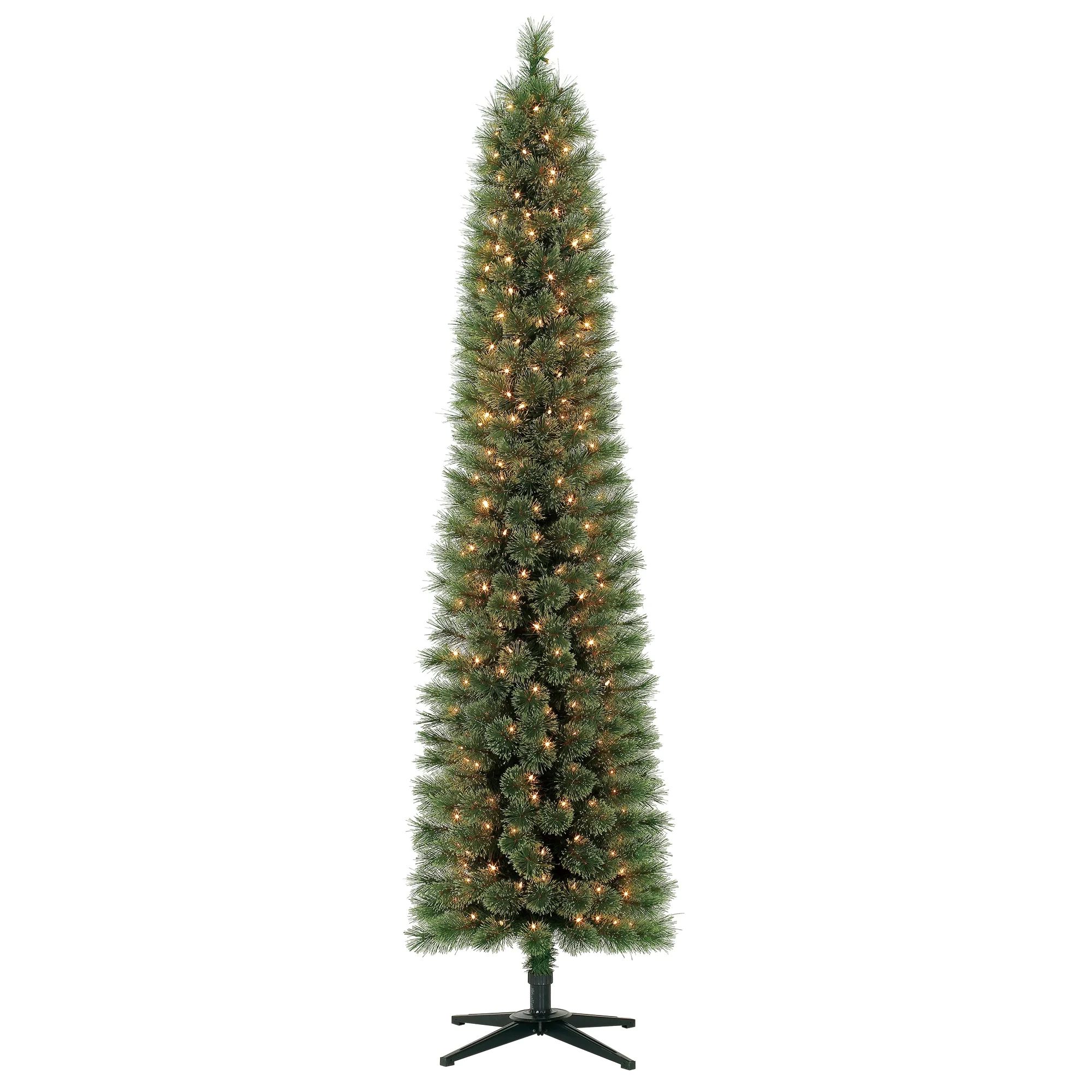 Holiday Time 7ft Pre-Lit Pencil Shelton Cashmere Fir Artificial Christmas Tree with 300 Clear Lig... | Walmart (US)