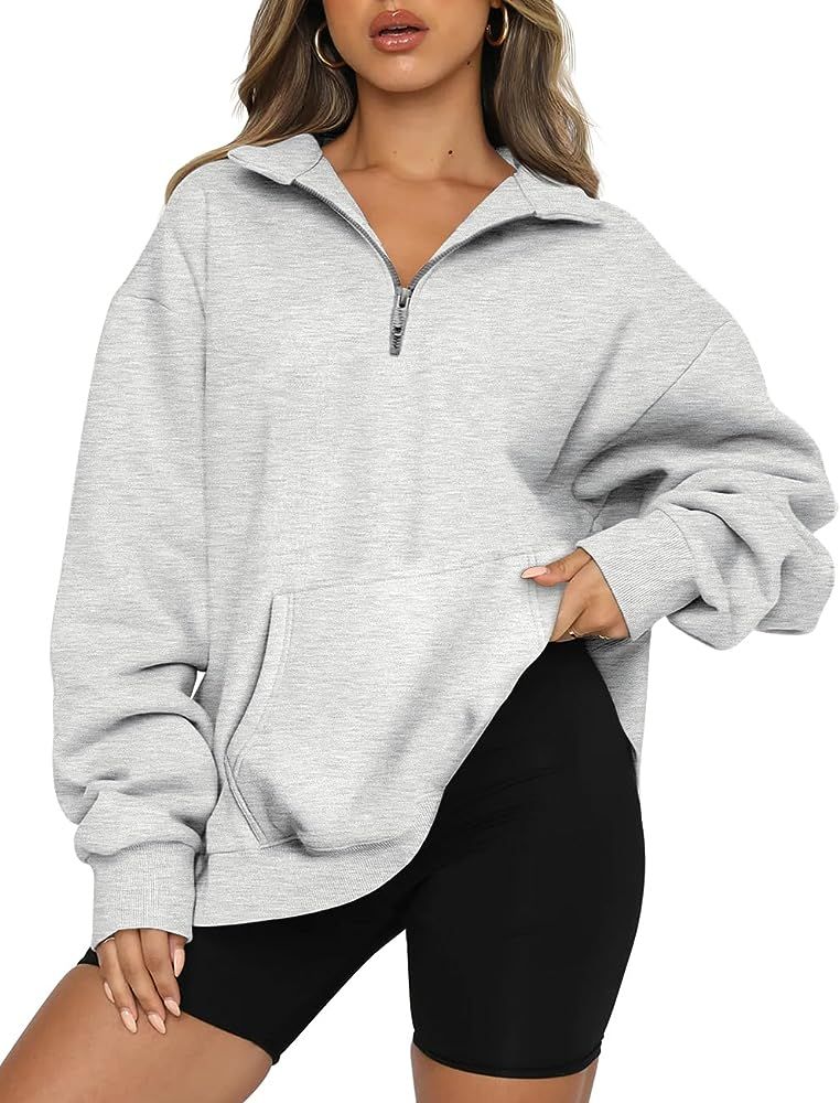 Trendy Queen Womens Quarter Zip Pullover Oversized Sweatshirts Pockets Half Zip Hoodies Crewneck ... | Amazon (US)