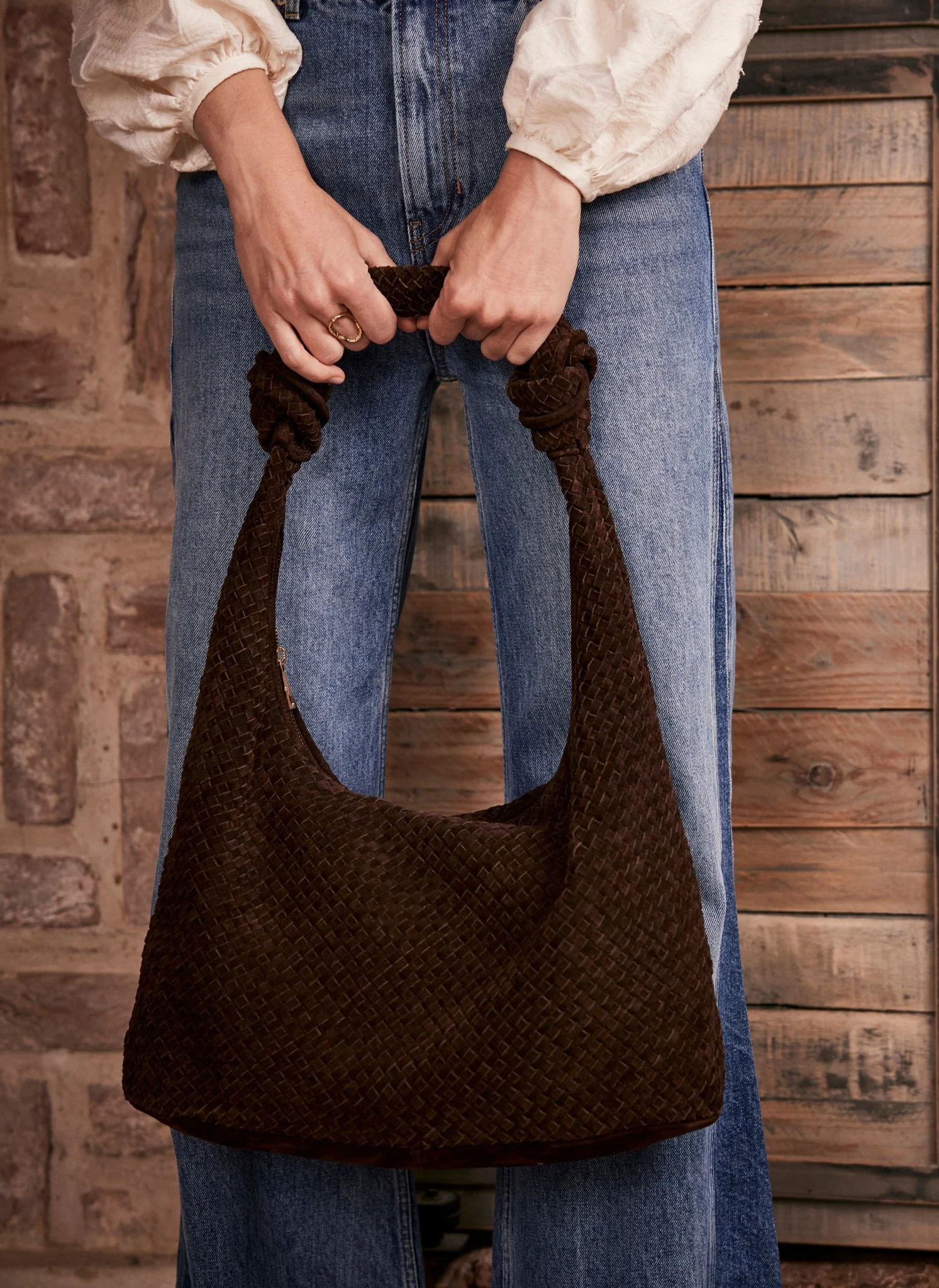 Brown Suede Woven Knot Detail Bag | Mint Velvet (US)