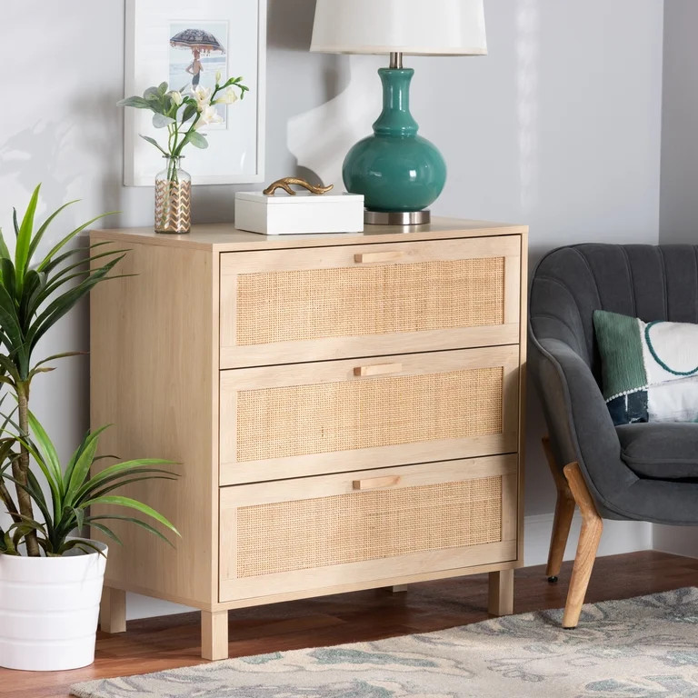 Baxton Studio Sebille Mid-Century Modern Light Brown Finished Wood 3-Drawer Storage Cabinet with ... | Walmart (US)