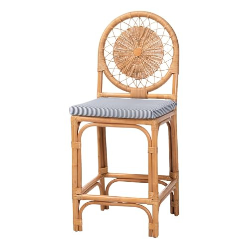 Bali & pari Oberon Natural Rattan Counter Stool with Cushion - Handwoven Wicker Kitchen Island Se... | Amazon (US)