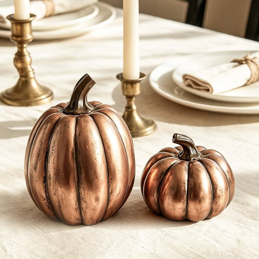 DN DECONATION Fall Pumpkin Decor, Antique Bronze Decorations for Home Table     Vintage, High-den... | Amazon (US)