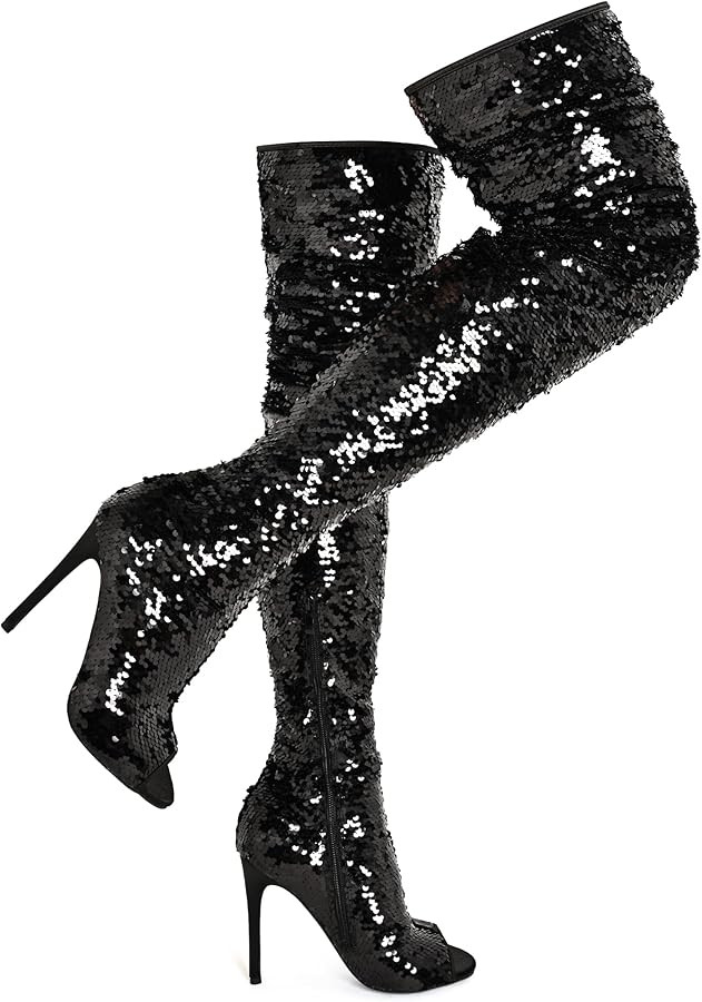 CAMSSOO Thigh High Boots Women's Sequins Over The Knee Boots Fashion Sexy High Heels Sparkle Thig... | Amazon (US)