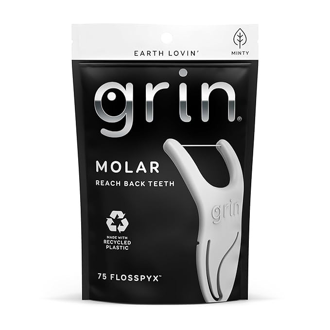 GRIN Molar Flosspyx, Floss Picks, 75 Count, Dental Flossers, Minty Flavor, Recycled Plastic, Grea... | Amazon (US)