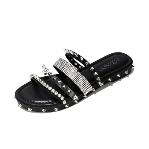 Cape Robbin Women's Studded Slide Sandals - Flat Slip-On Fashion Slides with Spikes - Comfortable Summer Sandals 2025 (Xtreme) - Black Size 11 | Amazon (US)