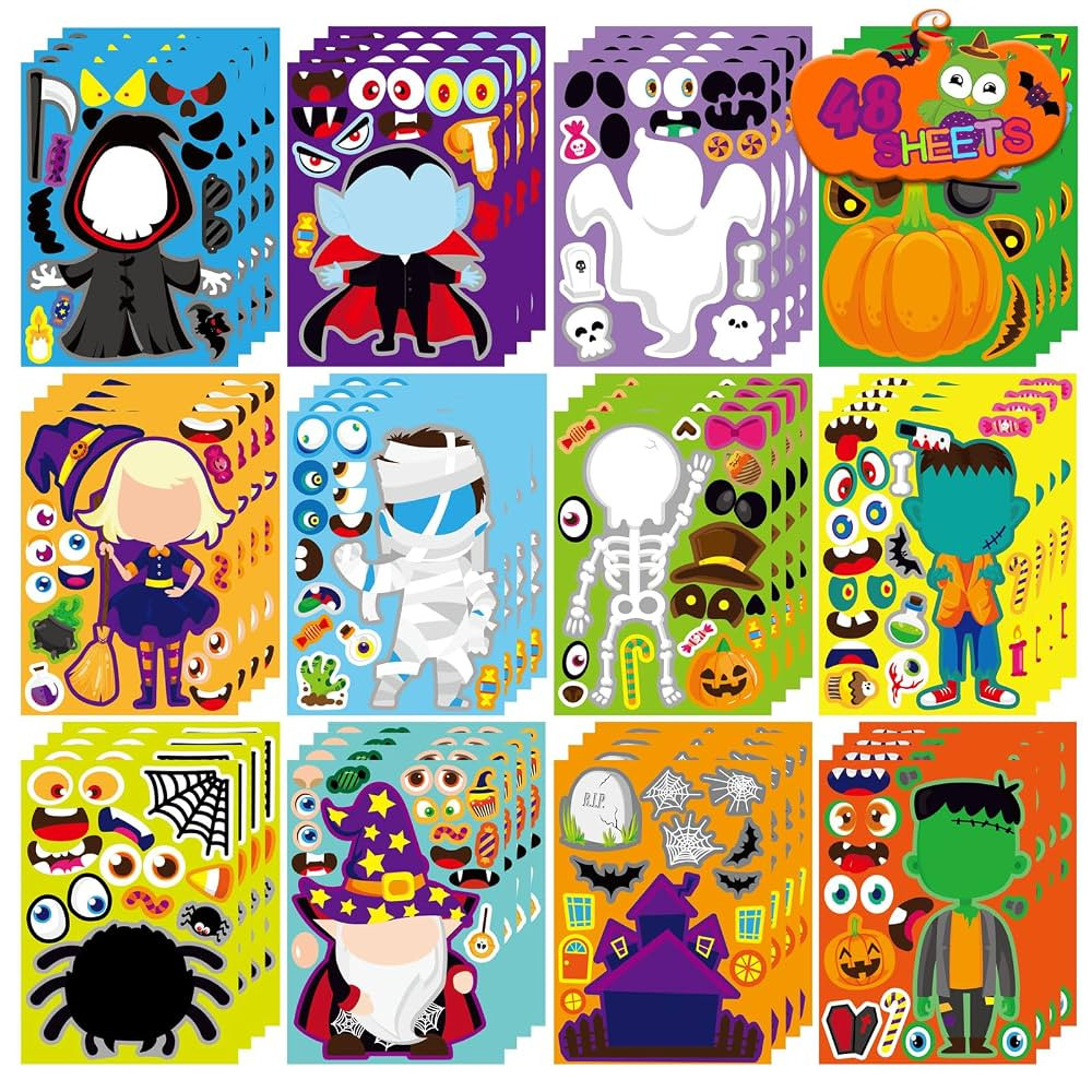 48 PCS Halloween Make-a-face Stickers Halloween Characters Stickers for Kids Make Your Own Mix an... | Amazon (US)