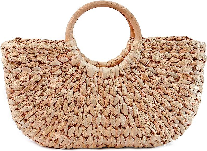 Women Fashionable Summer Sturdy Strong Straw Handles Bag | Amazon (US)