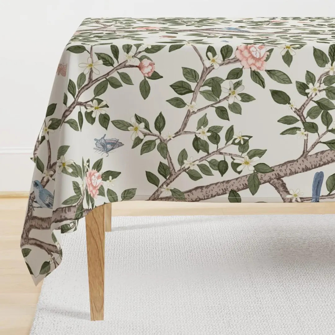 Peony Chinoiserie Tablecloth - Elsie's Garden Green by danika_herrick - Elegant Songbird Garden C... | Etsy (US)