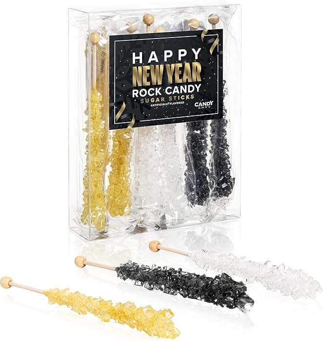 Candy Envy - Happy New Year Rock Candy Sugar Sticks - Gold Edition - 10 Individually Wrapped Gold... | Amazon (US)