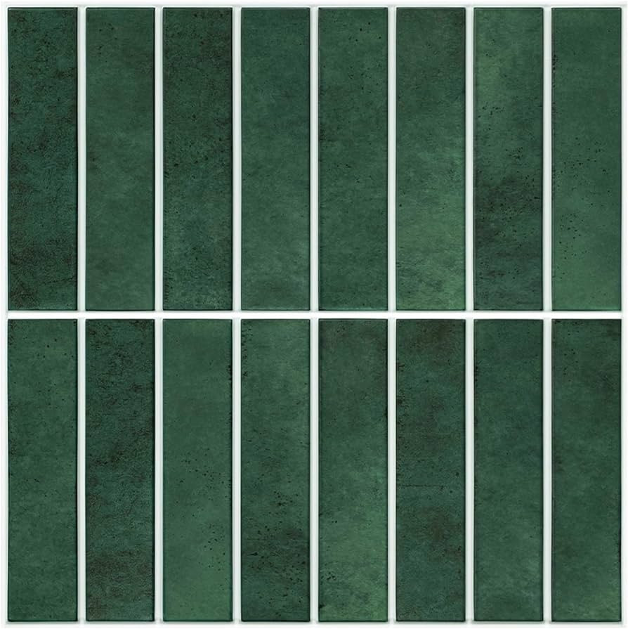 10 Pcs Peel and Stick Tiles Backsplash-11.8"X11.8" Matte Forest Green 3D Peel and Stick Wall Tile... | Amazon (US)