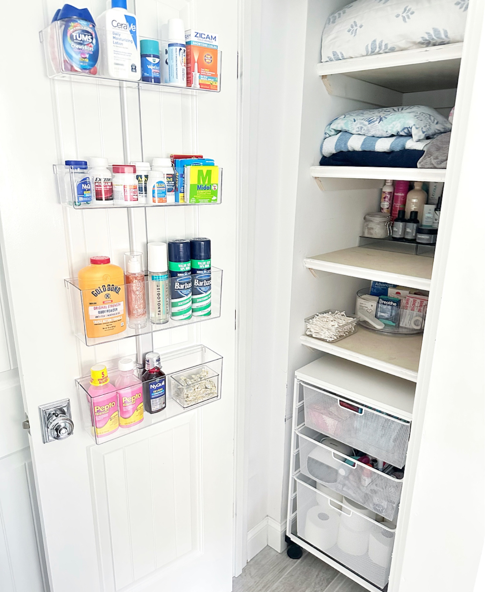 finally carved some time today to accomplish a longggg overdue home org project… thanks to @thecontainerstore & @thehomeedit 🤍✨

our main bathroom closet is really deep which causes a major build up of items, which in turn causes us to keep buying things we already have. we knew we needed to change our system ASAP! 

@thecontainerstore is my happy place🫶🏼 i knew we’d find what we needed to fix our issues & completely arrange our system. 

this over-the-door acrylic organizer is so ideal. we can finally reach & see our most used items without digging through piles! 

the mesh elfa drawers below are a game changer to hide away bigger, bulky items but still containing them so it doesn’t create chaos. 

organization is important. if something isn’t working for you, change your system! use your space wisely. invest in those pieces that will help you daily. 

after all, an organized house = an organized mind 🤍✨👌🏼



#LTKhome