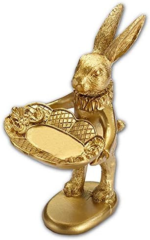 FANTESTICRYAN Small Golden Bunny Figurine Jewelry Ring Tray Decorative Easter Rabbit Statue Ornament | Amazon (US)