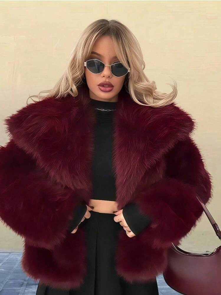 European And American New Lapel Long-Sleeved Fur Coat Women's 2025 Autumn And Winter New Solid Color Versatile Cardigan Imitation Fur Top | SHEIN