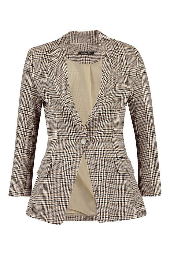 Petite Longline Check Blazer | Boohoo.com (US & CA)