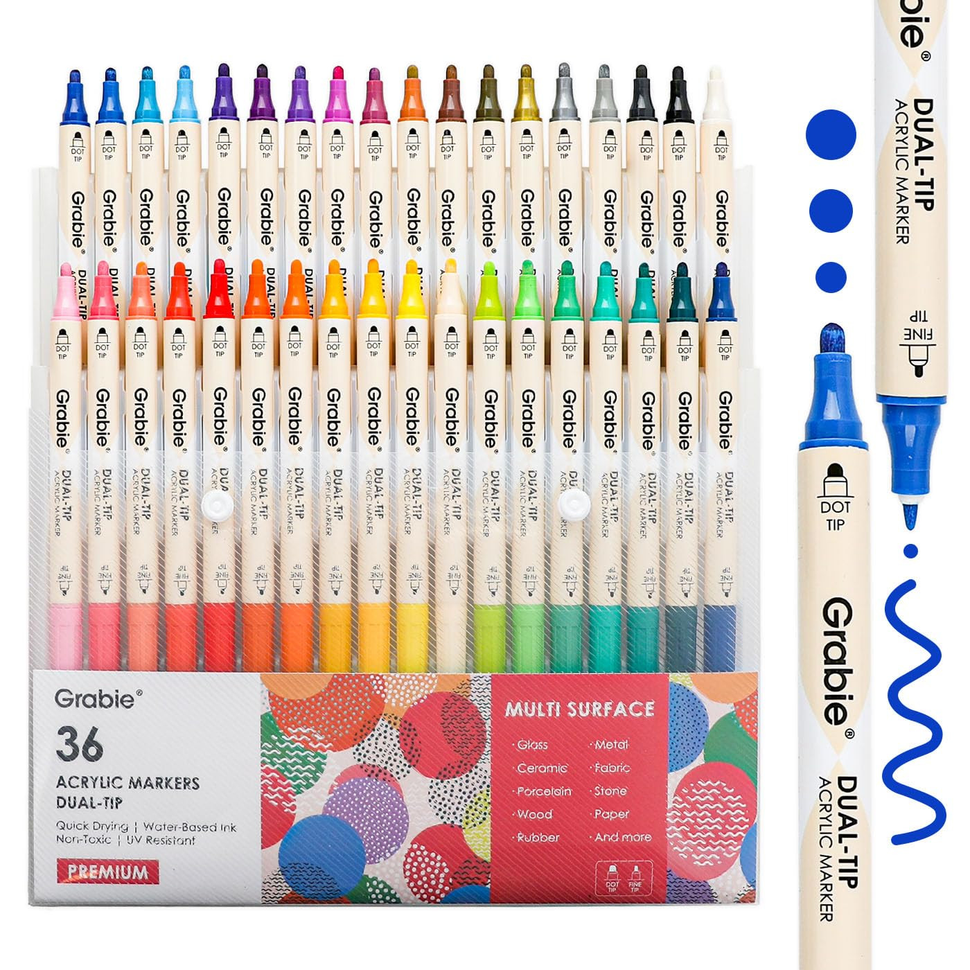 Grabie 36 Dual Tip Acrylic Paint Markers, Acrylic Paint Pens, Fabric Markers for Fabric, Canvas, ... | Amazon (US)