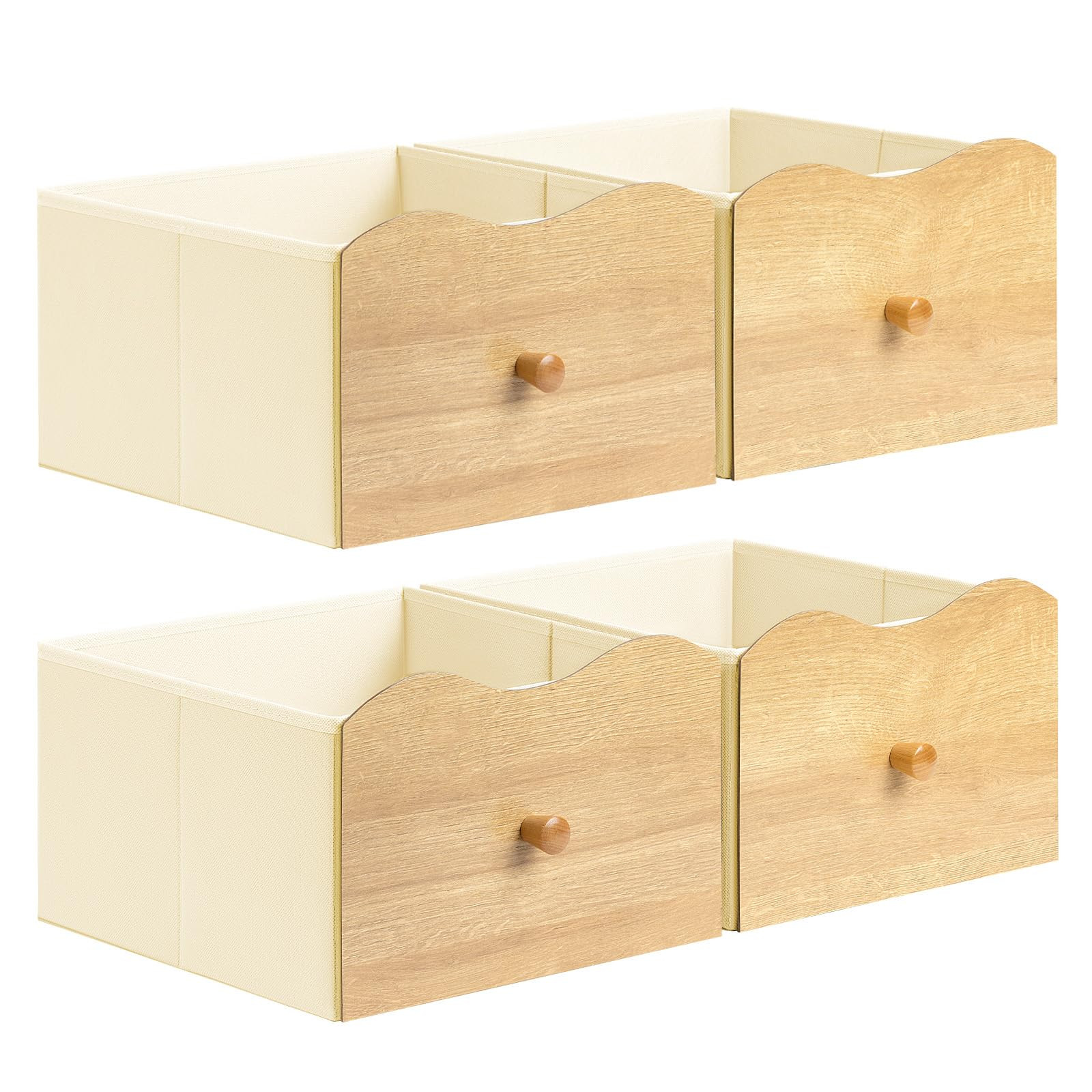 Storage Cubes for Shelves, Fabric Storage Bins with Wood Handle, Collapsible Closet Organizers fo... | Amazon (US)