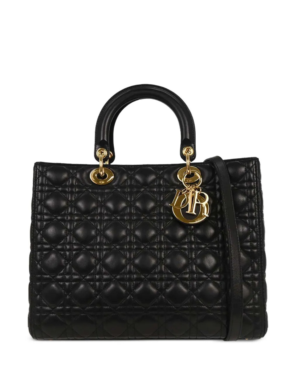 Christian Dior Pre-Owned 2013 large Lady Dior cannage-leather tote bag - Black | Farfetch Global