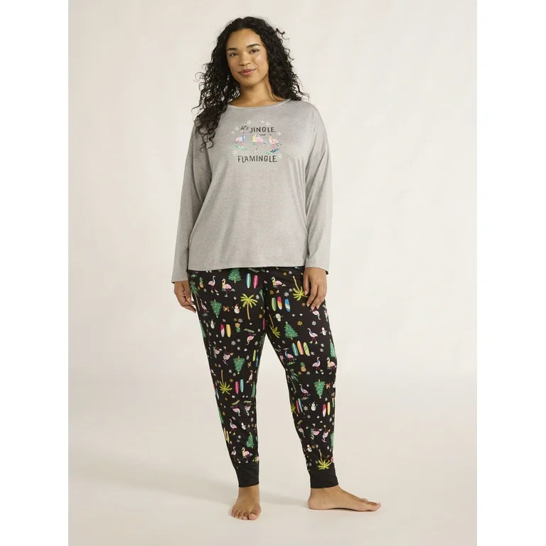 Joyspun Women's Long Sleeve Top and Jogger Pants Pajama Set, 2-Piece, Sizes XS-3X - Walmart.com | Walmart (US)