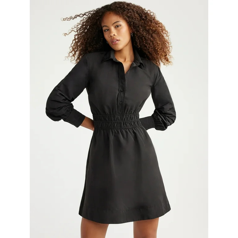 Free Assembly Women's Smocked Waist Mini Shirt Dress with Long Sleeves, XS-XXXL - Walmart.com | Walmart (US)