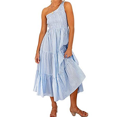 Glonme Ladies Plaid Print Bohemian Summer Beach Sundress Casual Travel Long Dress Sleeveless Party D | Walmart (US)