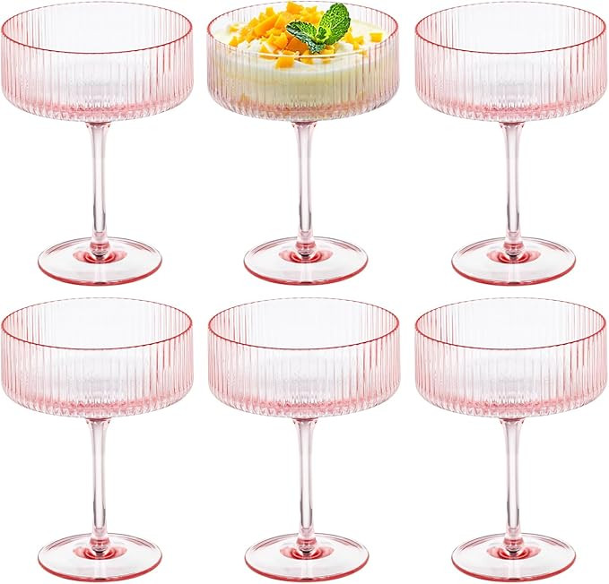 6 Pieces Martini Glasses 10.5oz Plasitc Ribbed Coupe Glasses Champagne Shatterproof Acrylic Vinta... | Amazon (US)