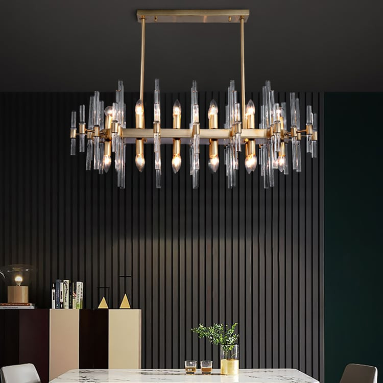 Crylick Modern Metal & Glass 20-Light Kitchen Island Pendant Light Chandelier In Brass | Homary