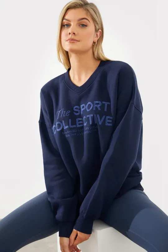 V-Neck Embroidered Sport Collective Jersey Sweater | In The Style