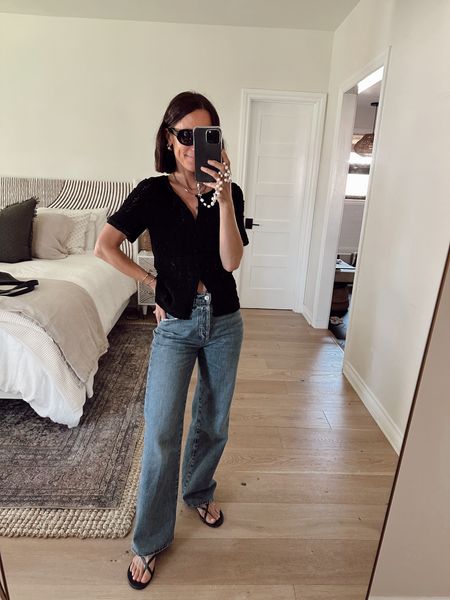 Today’s outfit from April’s capsule wardrobe 
Top is tts and has a slight stretch to it (xxs)
Jeans are so soft, I did have to hem them but they’re worth it 
Sandals are 10% off with code ITSYBITSYINDULGENCES10