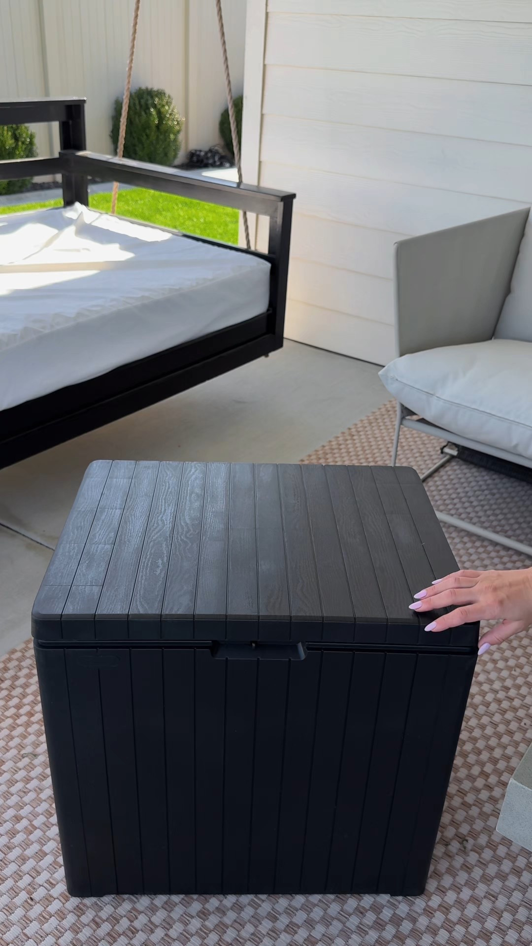 Outdoor storage box. Can double as a side table, pretty and aesthetic clean lines weather resistant 

#LTKSeasonal #LTKU #LTKHome