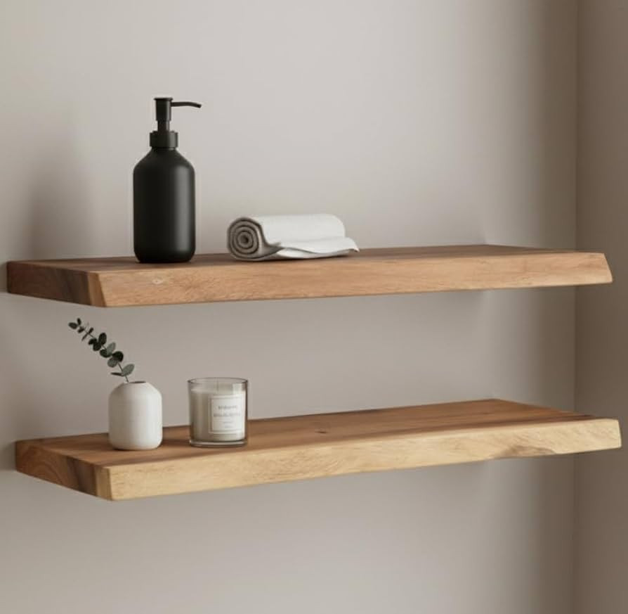 Set of 2 - Live Edge Solid Wood Floating Shelves \u2013 24\u2033\u00d78\u2033\u00d71.5\u2033 | Amazon (US)