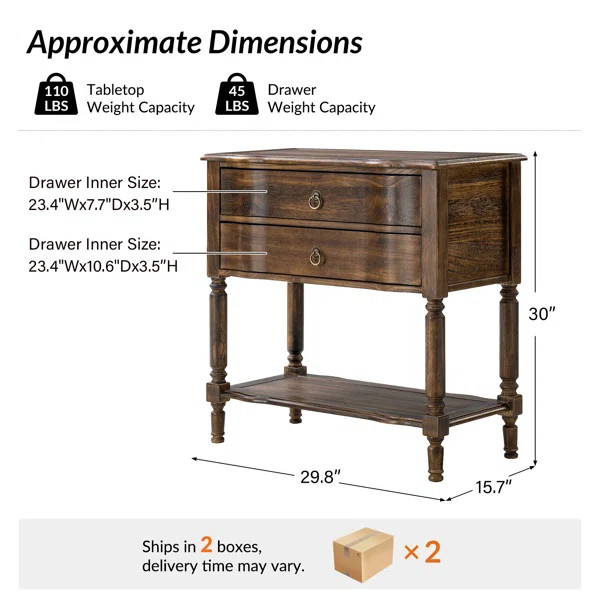 Seyler Transitional 30"W Solid Wood 2-Drawer End Table with Built-in Charging Station (Set of 2) | Wayfair North America